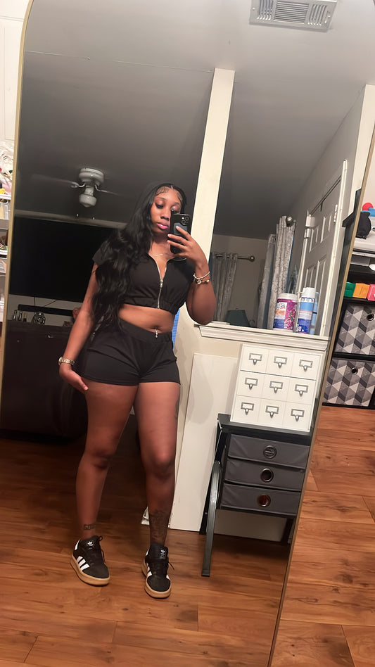 Black Hooded Two Piece